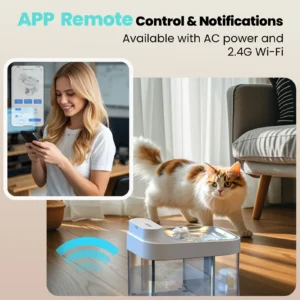 Cat Water Fountain 2.4G WiFi App Control, 5000mAh Battery, Separate Clean & Waste Water, Automatic Pet Water Dispenser