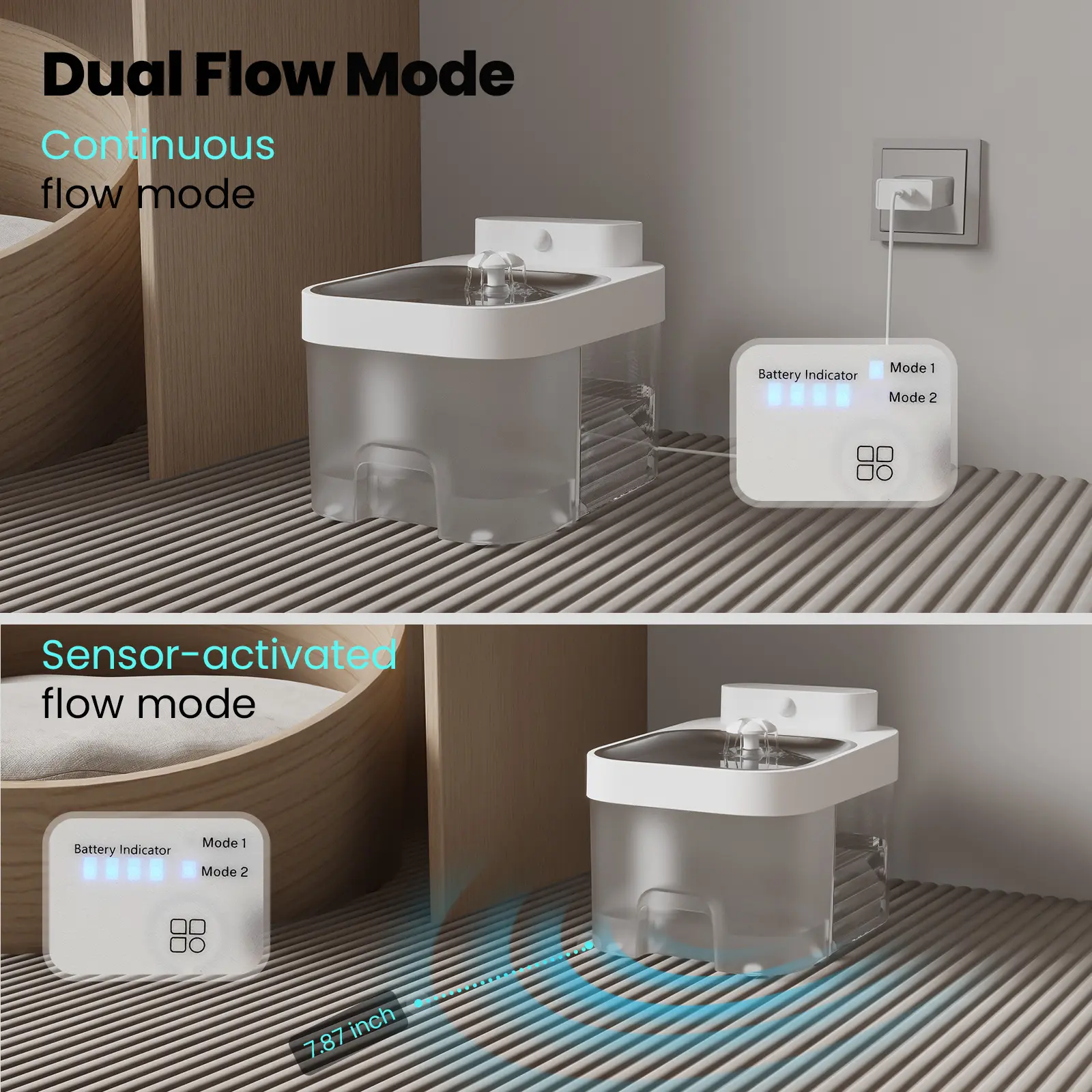 Cat Water Fountain 2.4G WiFi App Control, 5000mAh Battery, Separate Clean & Waste Water, Automatic Pet Water Dispenser - 图片 5