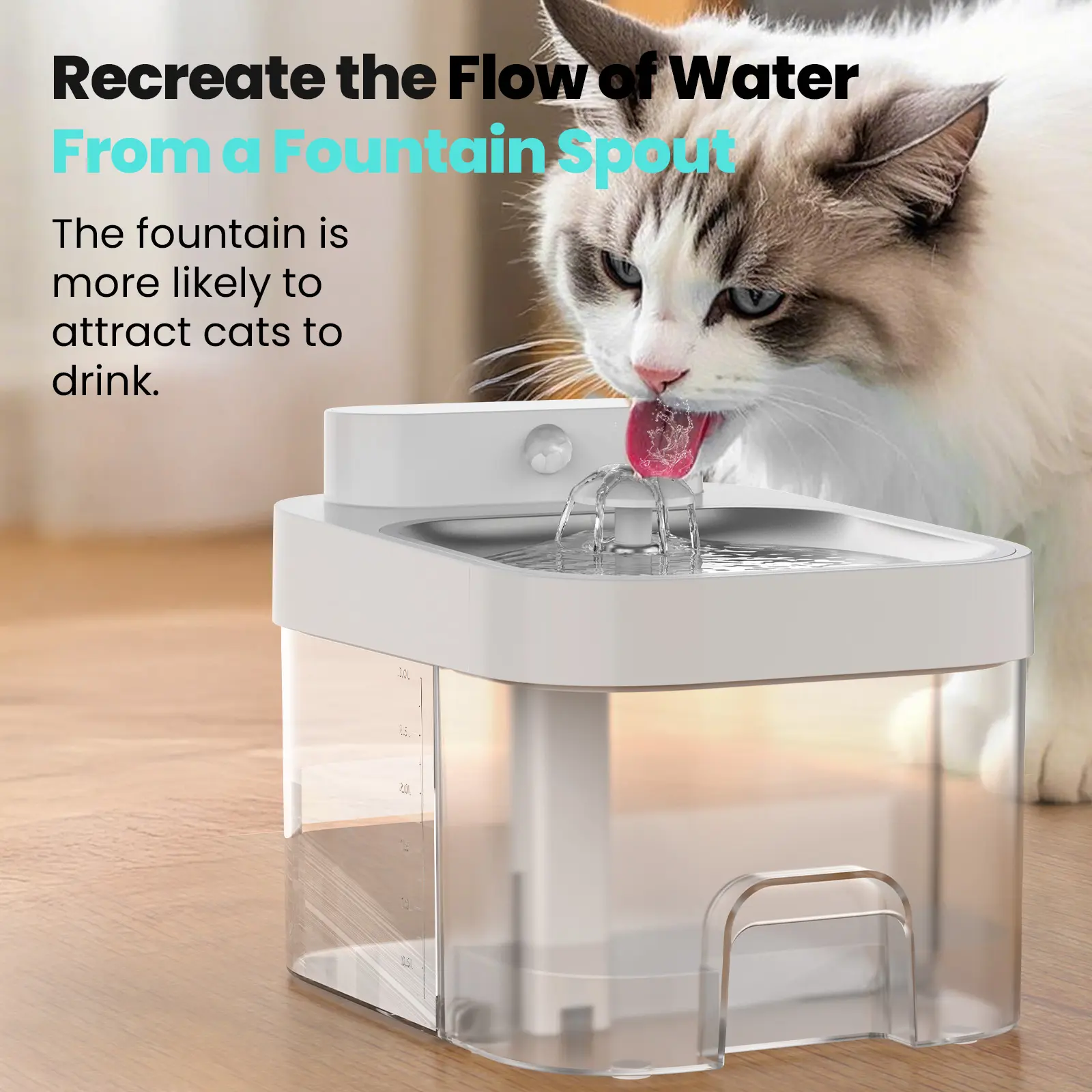 Cat Water Fountain 2.4G WiFi App Control, 5000mAh Battery, Separate Clean & Waste Water, Automatic Pet Water Dispenser